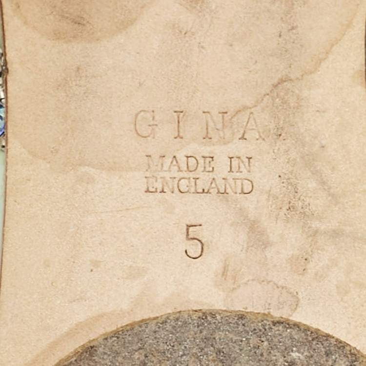 Pre Owned Gina Blue Patent Leather Crystals Flat Slides Size 38