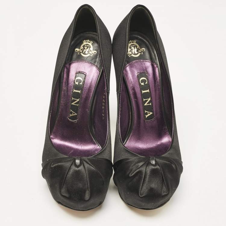 Pre Owned Gina Black Satin Clair Platform Pumps Size 36.5