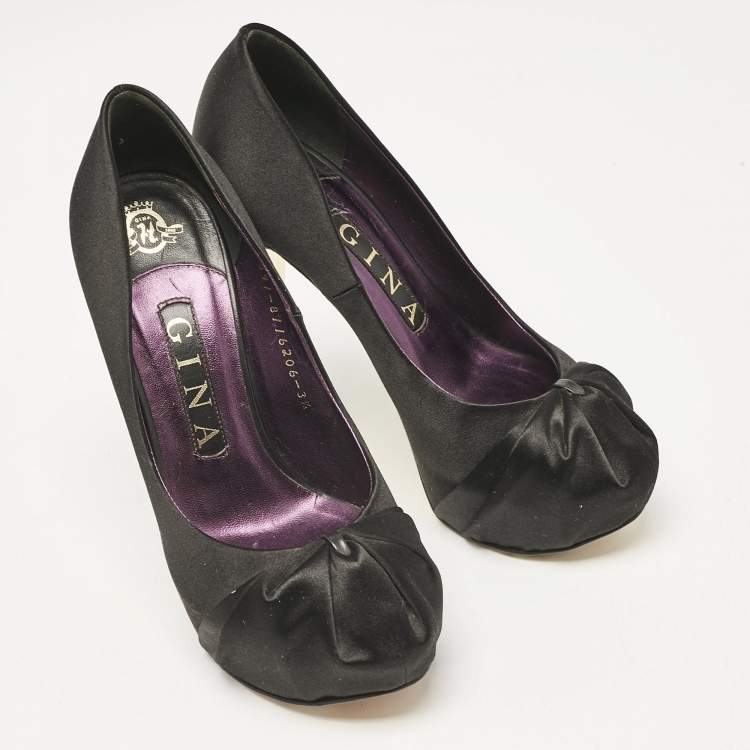 Pre Owned Gina Black Satin Clair Platform Pumps Size 36.5