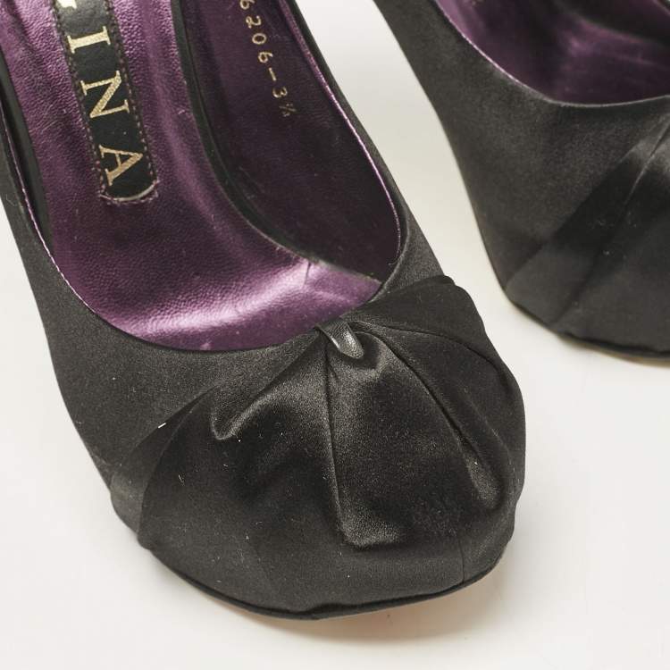 Pre Owned Gina Black Satin Clair Platform Pumps Size 36.5