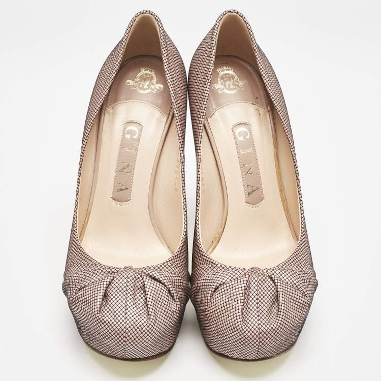 Pre Owned Gina Pink/Black Woven Straw Claire Platform Pumps Size 37