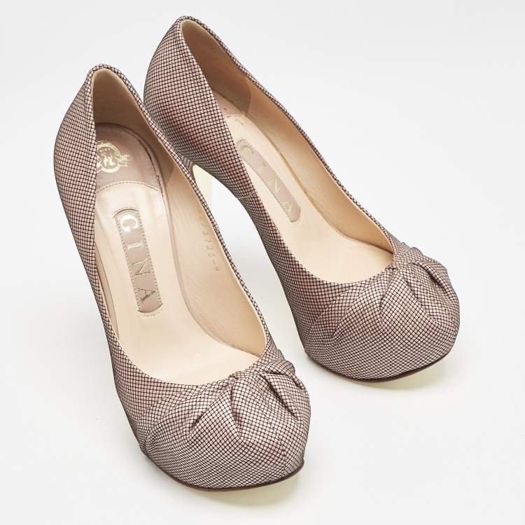 Pre Owned Gina Pink/Black Woven Straw Claire Platform Pumps Size 37