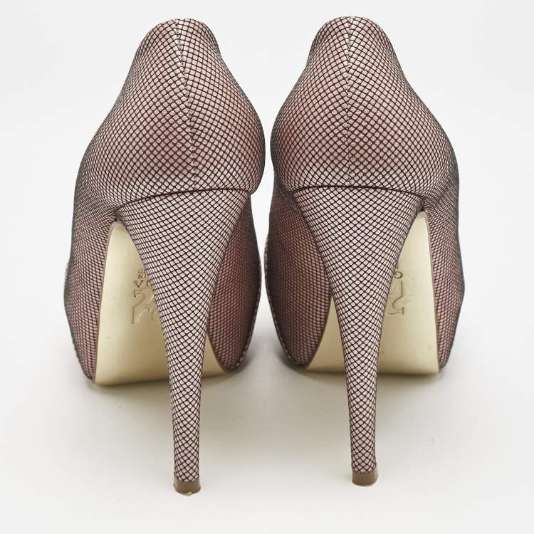 Pre Owned Gina Pink/Black Woven Straw Claire Platform Pumps Size 37