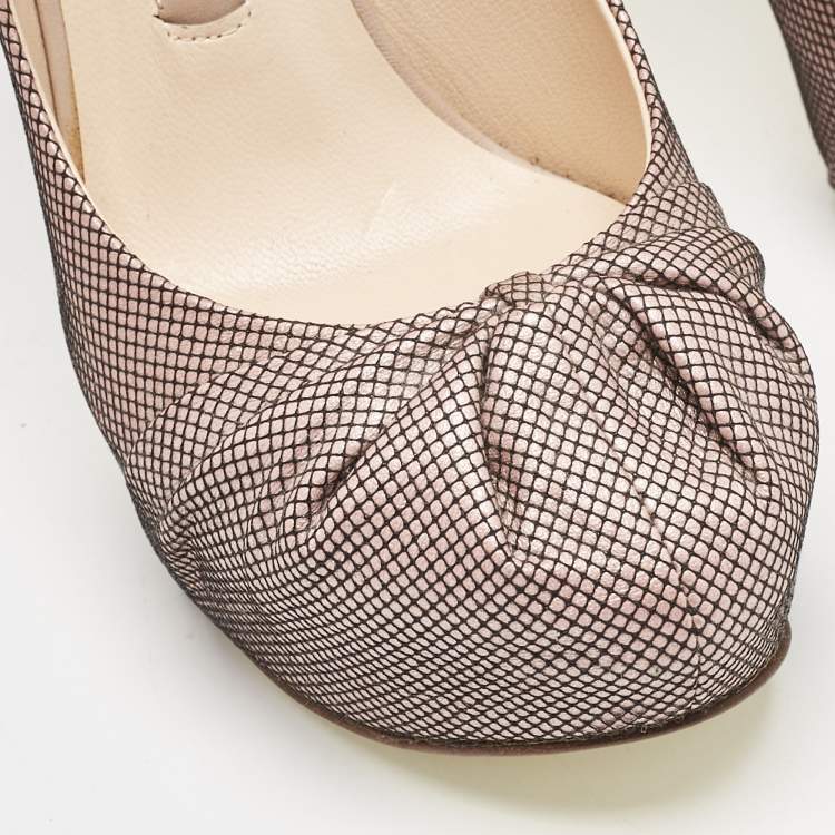 Pre Owned Gina Pink/Black Woven Straw Claire Platform Pumps Size 37