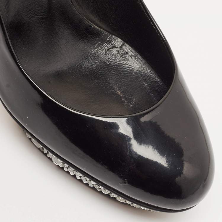 Pre Owned Gina Black Patent Leather Crystal Embellished Heel Platform Pumps Size 39