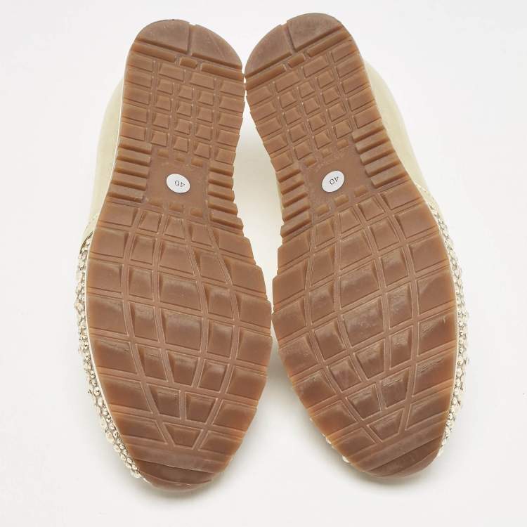 مملوكة مسبقًا Gina Beige Leather and Crystal Embellished  Slip On Sneakers Size 40