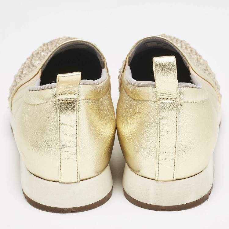 مملوكة مسبقًا Gina Beige Leather and Crystal Embellished  Slip On Sneakers Size 40
