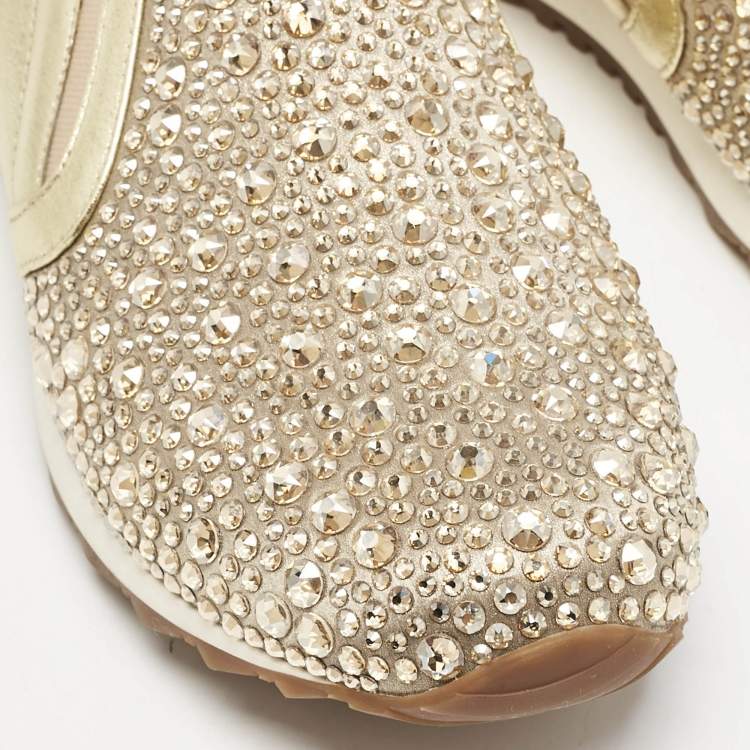 مملوكة مسبقًا Gina Beige Leather and Crystal Embellished  Slip On Sneakers Size 40