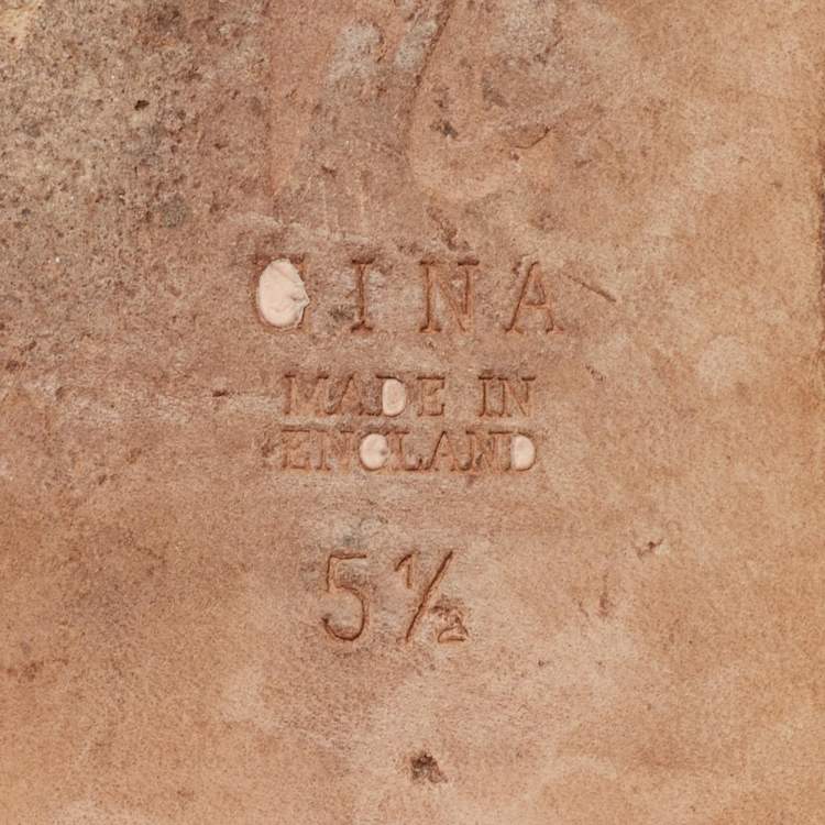 Pre Owned Gina Brown/Grey Croc Embossed Patent Leather Loren Flat Slides Size 38.5