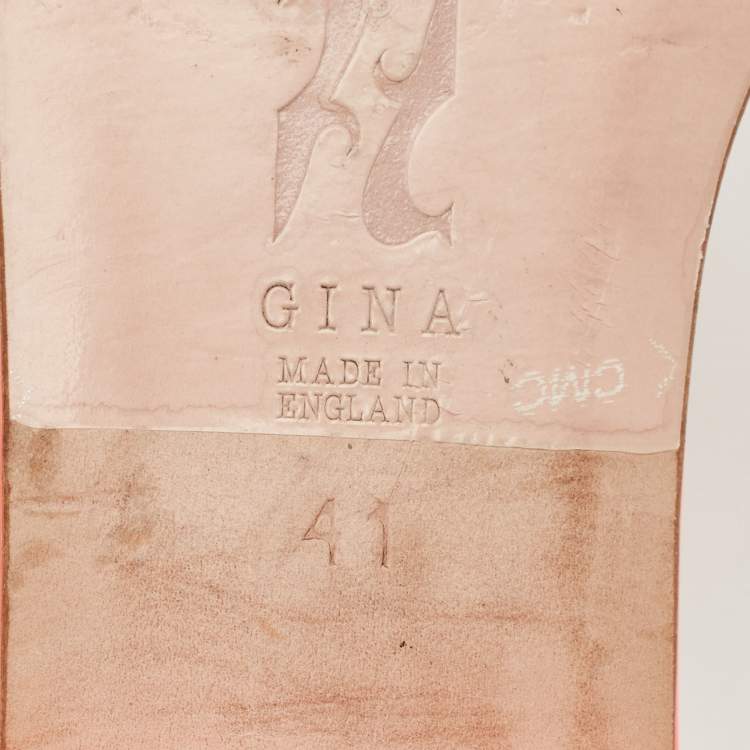 Pre Owned Gina Pink Crystal Embellished Leather Flat Sandals Size 41