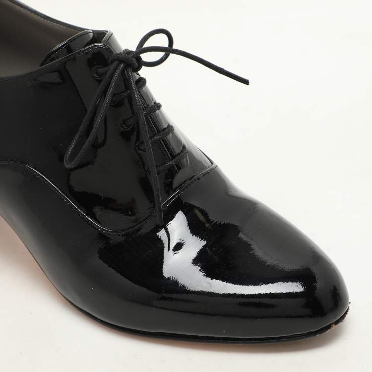 Pre Owned Gina Black Patent Leather Crystal Embellished Oxford Pumps Size 38