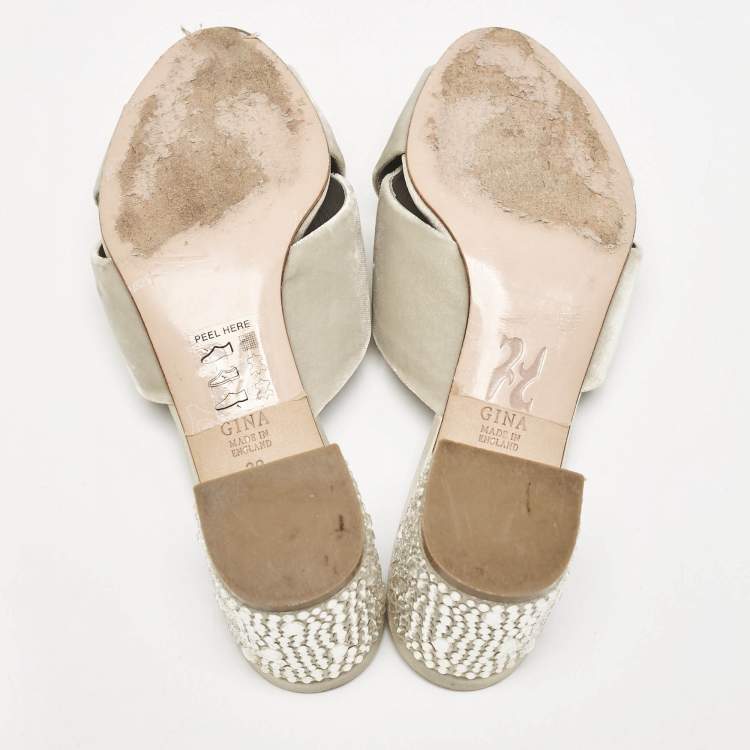 Pre Owned Gina Grey Velvet Cross Strap Slide Sandals Size 39