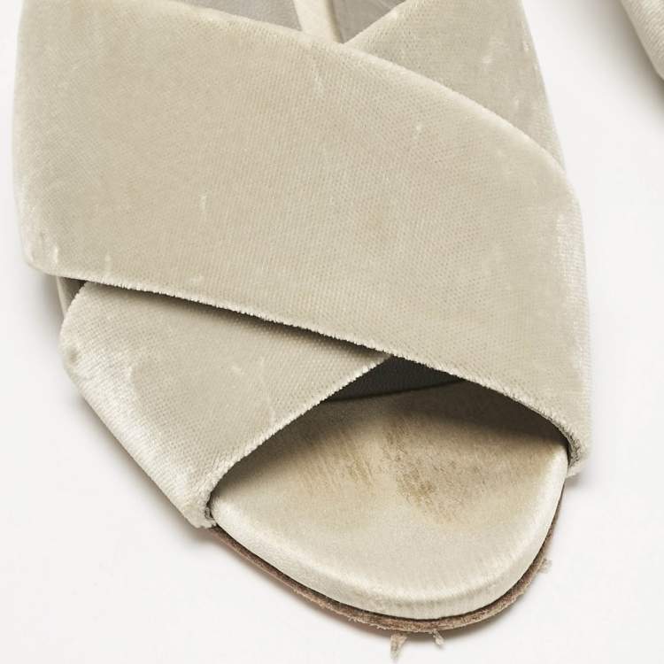 Pre Owned Gina Grey Velvet Cross Strap Slide Sandals Size 39