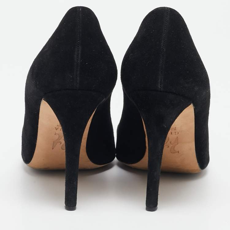 Pre Owned Gina Black Suede Giada Crystal Embellished Pointed Toe Pumps Size 38