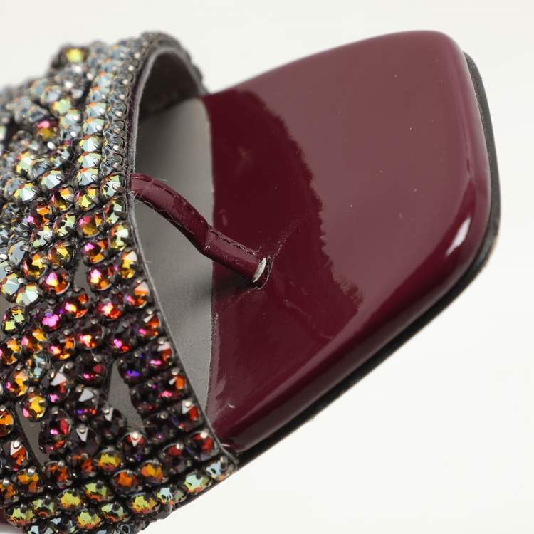 Pre Owned Gina Burgundy Crystal Embellished Athena Slide Flats Size 38.5