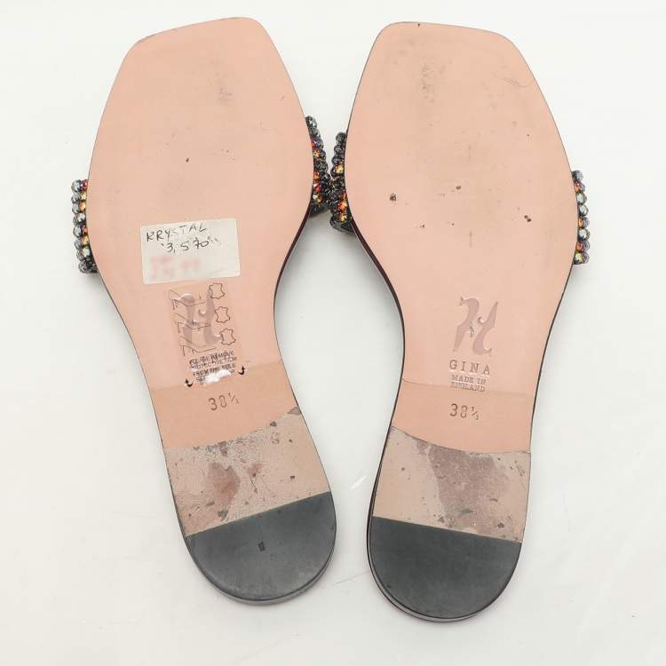 Pre Owned Gina Burgundy Crystal Embellished Athena Slide Flats Size 38.5