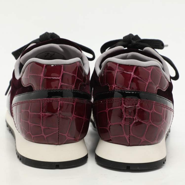 Pre Owned Gina Magenta Croc Embossed Patent Leather and Velvet Low Top Sneakers Size 37