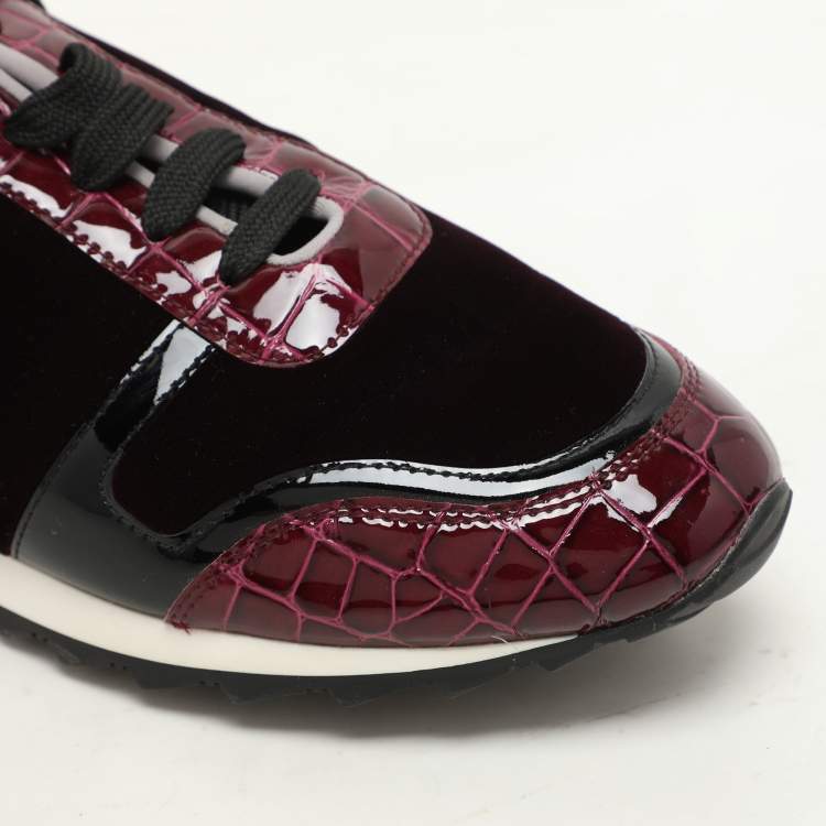 Pre Owned Gina Magenta Croc Embossed Patent Leather and Velvet Low Top Sneakers Size 37