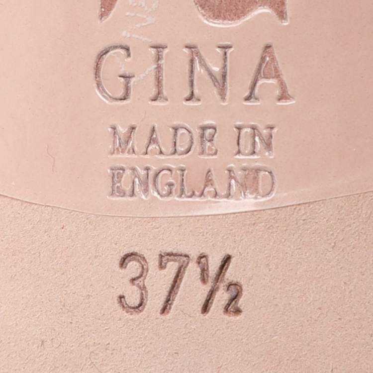 Pre Owned Gina Light Blue Crystal Embellished Block Heel Slide Sandals Size 37.5