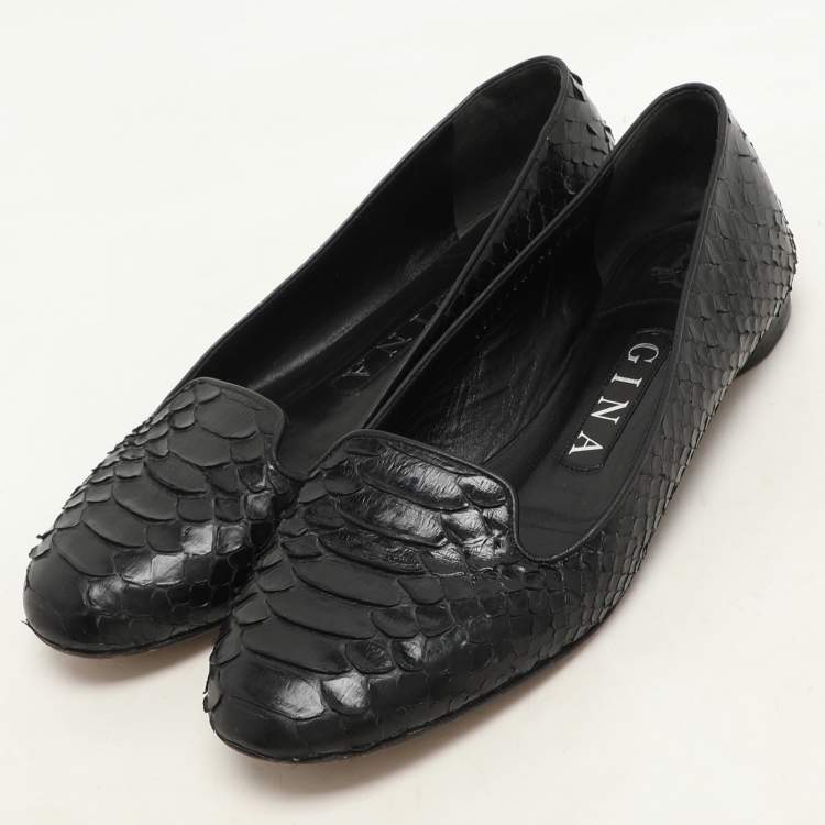 Pre Owned Gina Black Python Ballet Flats Size 37