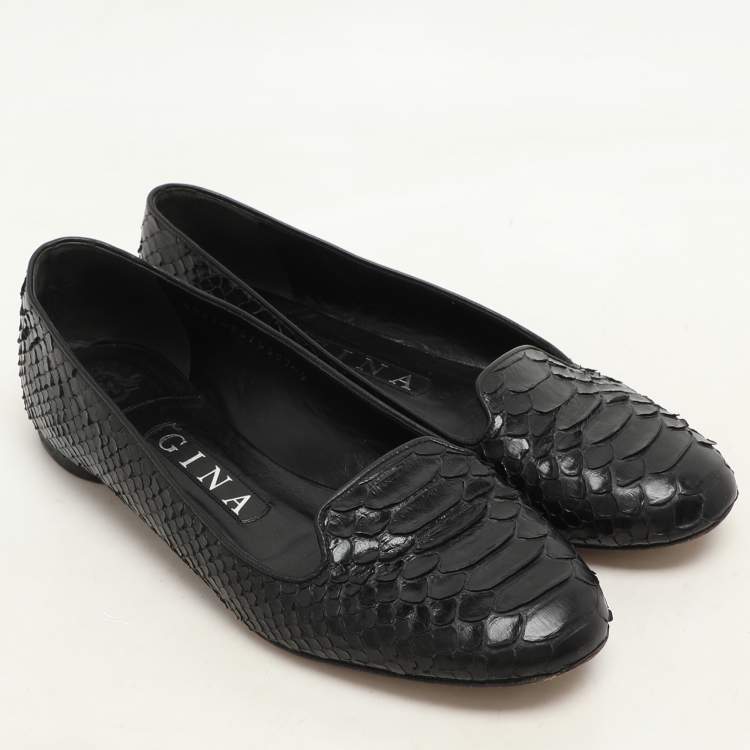 Pre Owned Gina Black Python Ballet Flats Size 37