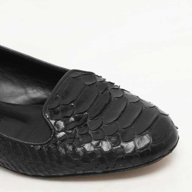 Pre Owned Gina Black Python Ballet Flats Size 37