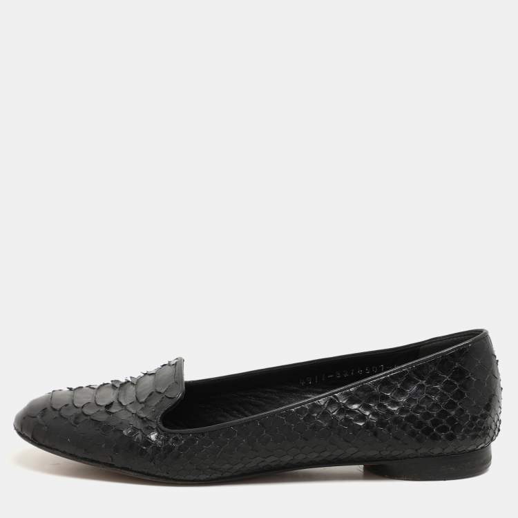 Pre Owned Gina Black Python Ballet Flats Size 37