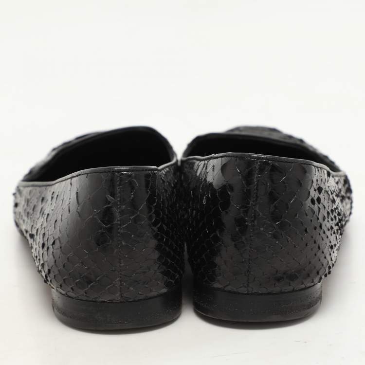 Pre Owned Gina Black Python Ballet Flats Size 37