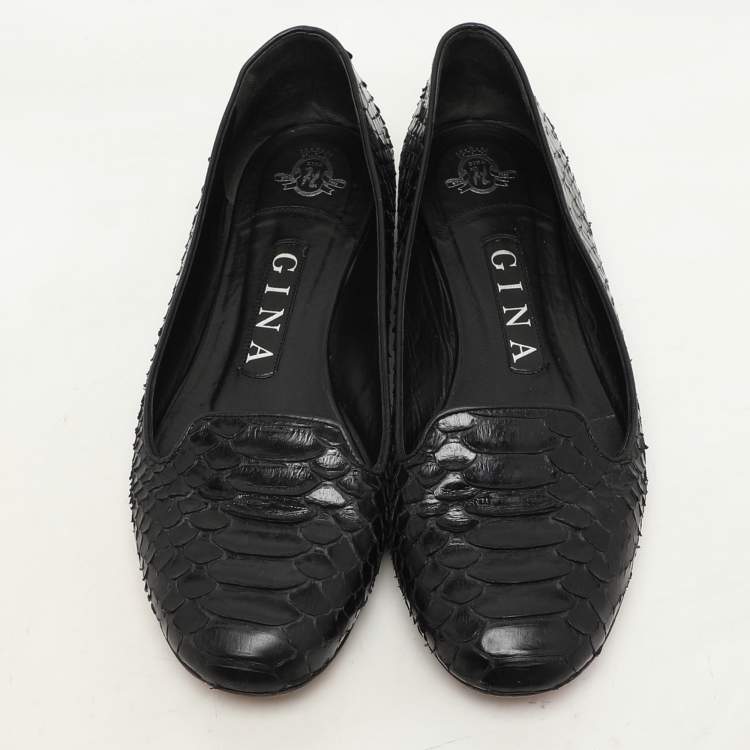 Pre Owned Gina Black Python Ballet Flats Size 37