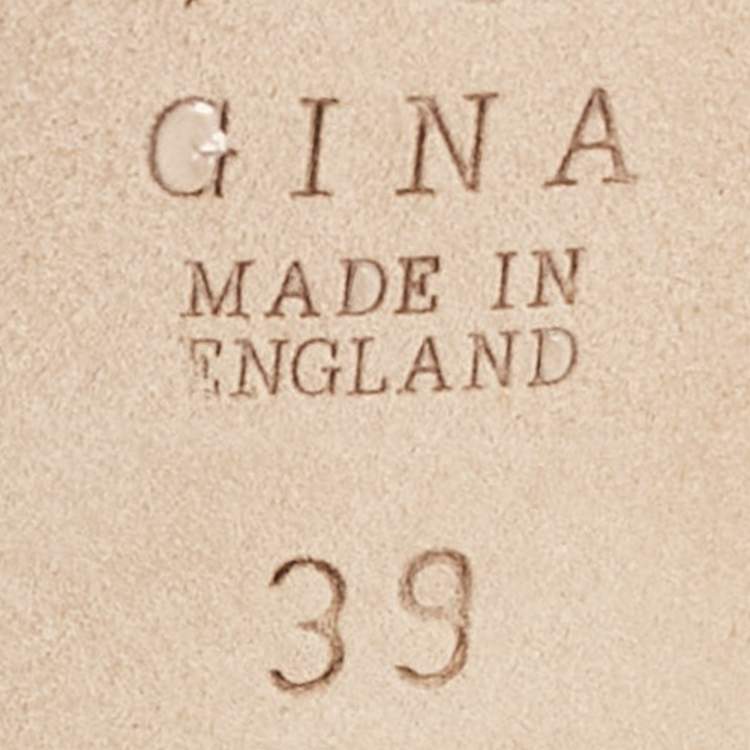 Pre Owned Gina Green Croc Embossed Leather Crystal Embellished Slide Sandals Size 39