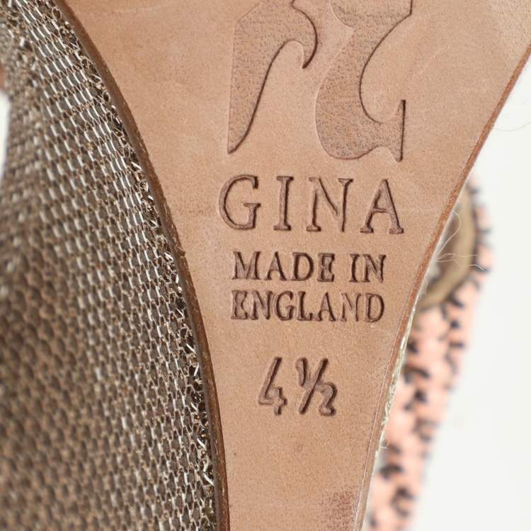 Pre Owned Gina Pink Beads Embellished Wedge Sandals Size 37.5
