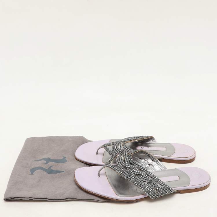 Pre Owned Gina Purple Crystal Embellished Thong Flats Size 37
