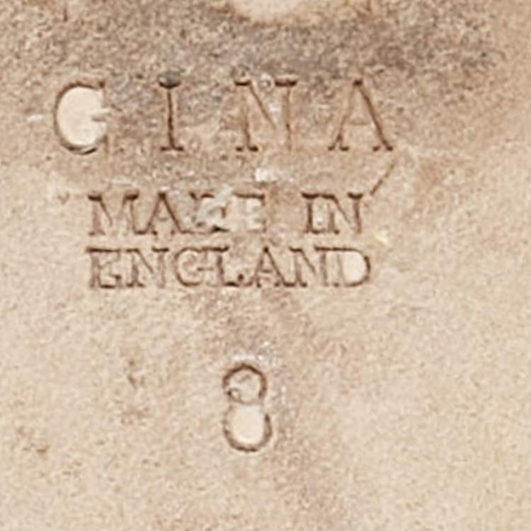 Pre Owned Gina Brown Leopard Print Patent Leather Crystal Embellished Flat Slides Size 41