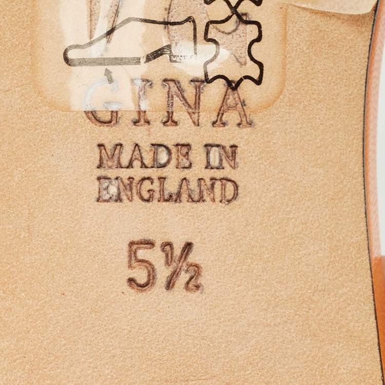 Pre Owned Gina Orange Leather Crystal Embellished Slide Sandals Size 38.5