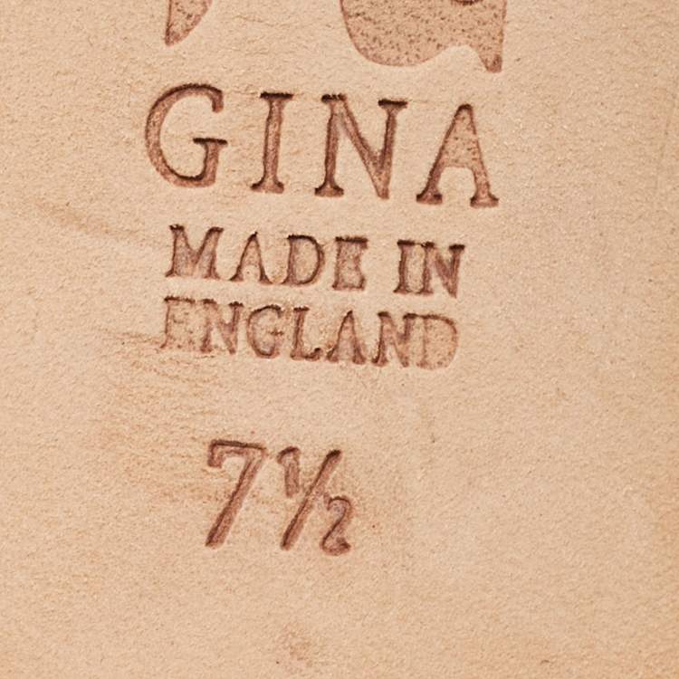 Pre Owned Gina Black/Silver Patent and Leather Crystal Embellished Slide Sandals Size 40.5