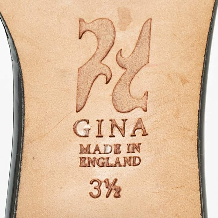 Pre Owned Gina Black//Silver Patent Leather Crystal Embellished Slides Sandals Size 36.5