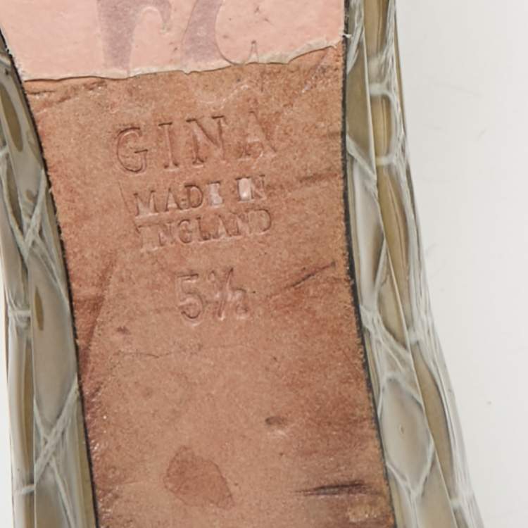 Pre Owned Gina Grey Leather Crystal Embellished Daphne Slide Sandals Size 38.5