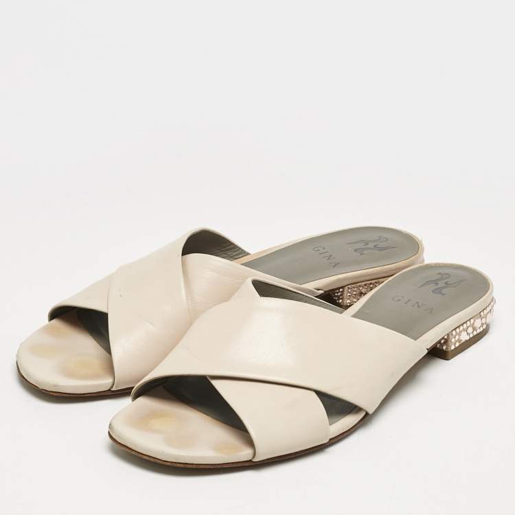 Pre Owned Gina Light Peach Leather Bourdin Flat Sandals Size 42