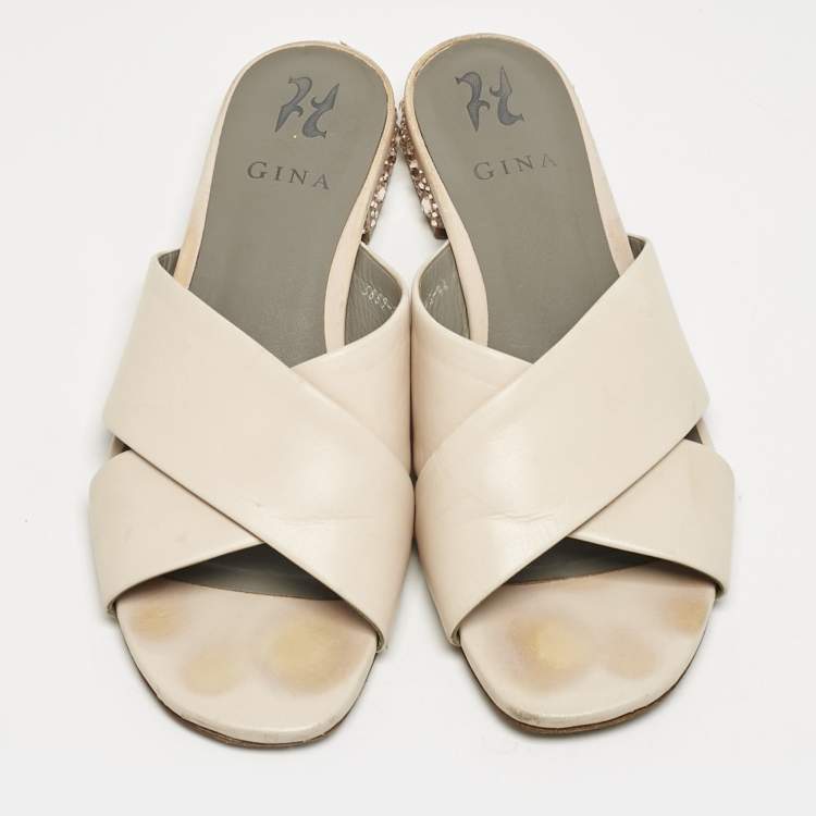 Pre Owned Gina Light Peach Leather Bourdin Flat Sandals Size 42