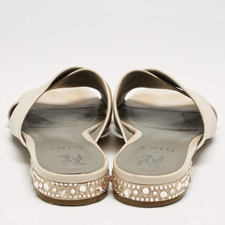 Pre Owned Gina Light Peach Leather Bourdin Flat Sandals Size 42