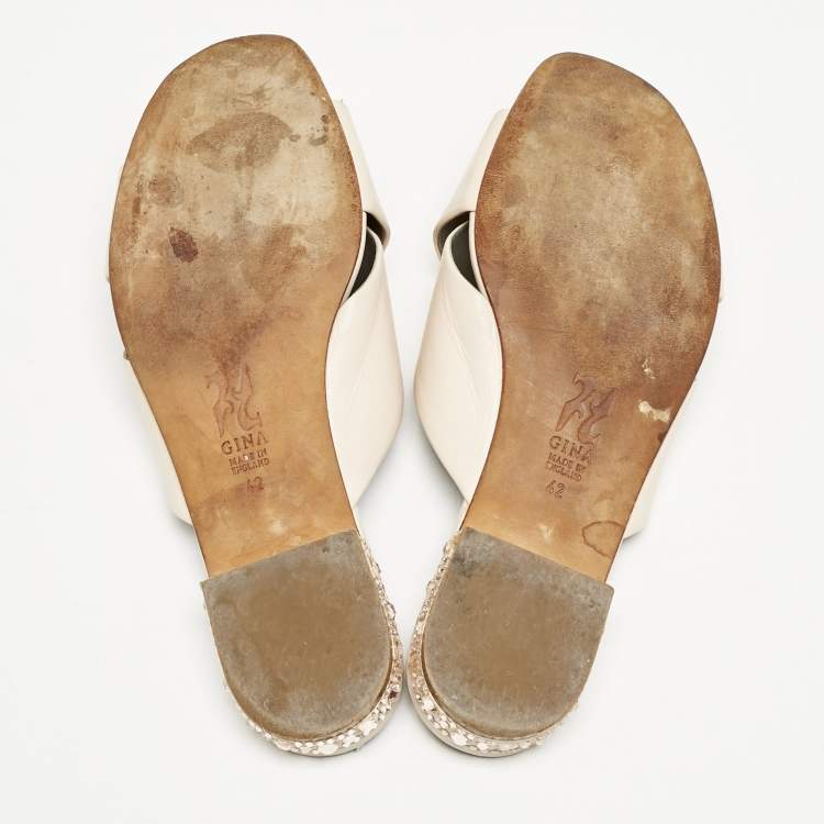 Pre Owned Gina Light Peach Leather Bourdin Flat Sandals Size 42