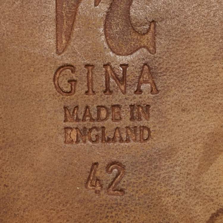 Pre Owned Gina Light Peach Leather Bourdin Flat Sandals Size 42