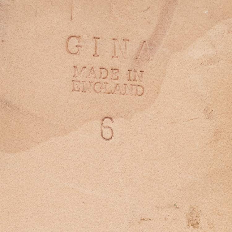 Pre Owned Gina Green Croc Embossed Patent Leather Crystal Embellished Loren Flat Slide Sandals Size 39