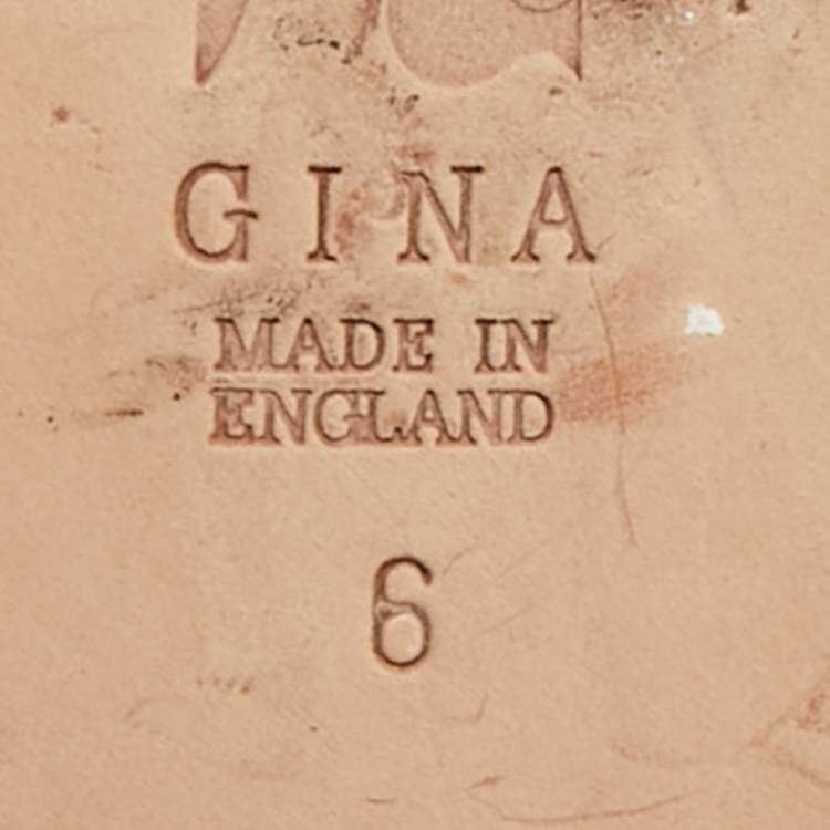 Pre Owned Gina Dark Green Croc Embossed Crystal Embellished Loren Flat Slide Size 39