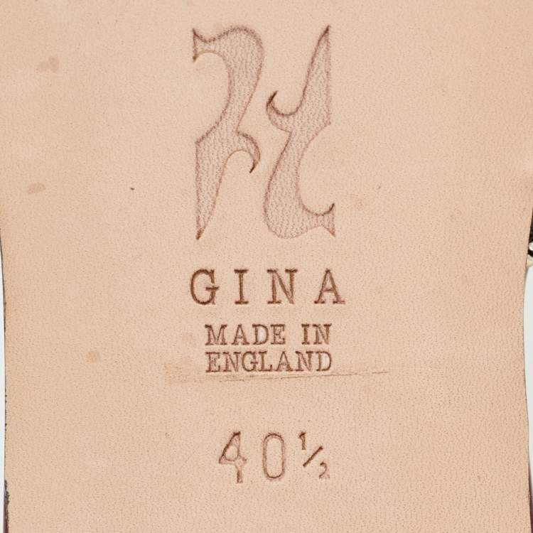 Pre Owned Gina Burgundy Leather Crystal Embellished Thong Flat Slides Size 40.5