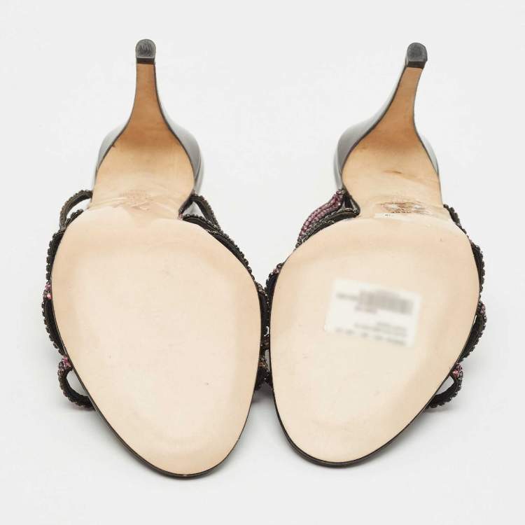 Pre Owned Gina Purple Leather Crystal Embellished Slide Sandals Size 39.5