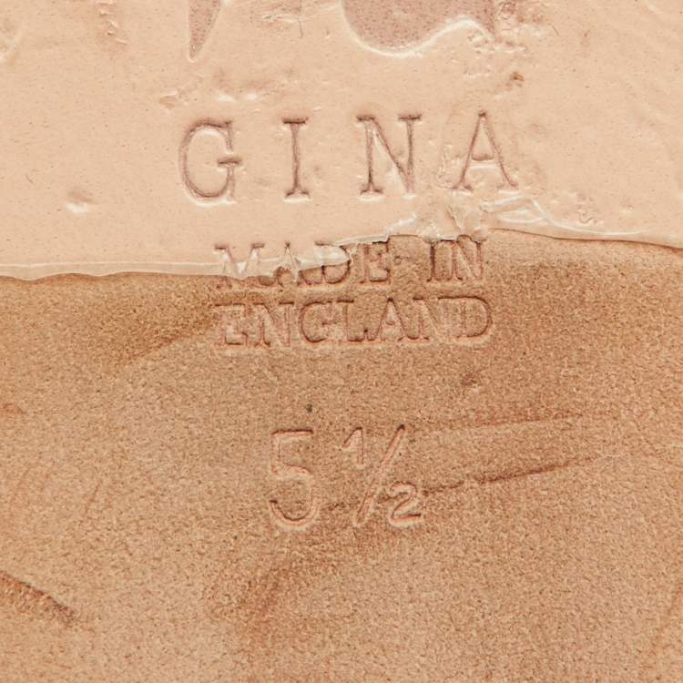 Pre Owned Gina Brown Leather Crystal Embellished Flat Slide Sandals Size 38.5