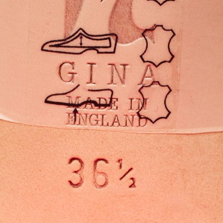 Pre Owned Gina Orange Patent Leather Crystal Embellish Arizona Slide Sandals Size 36.5