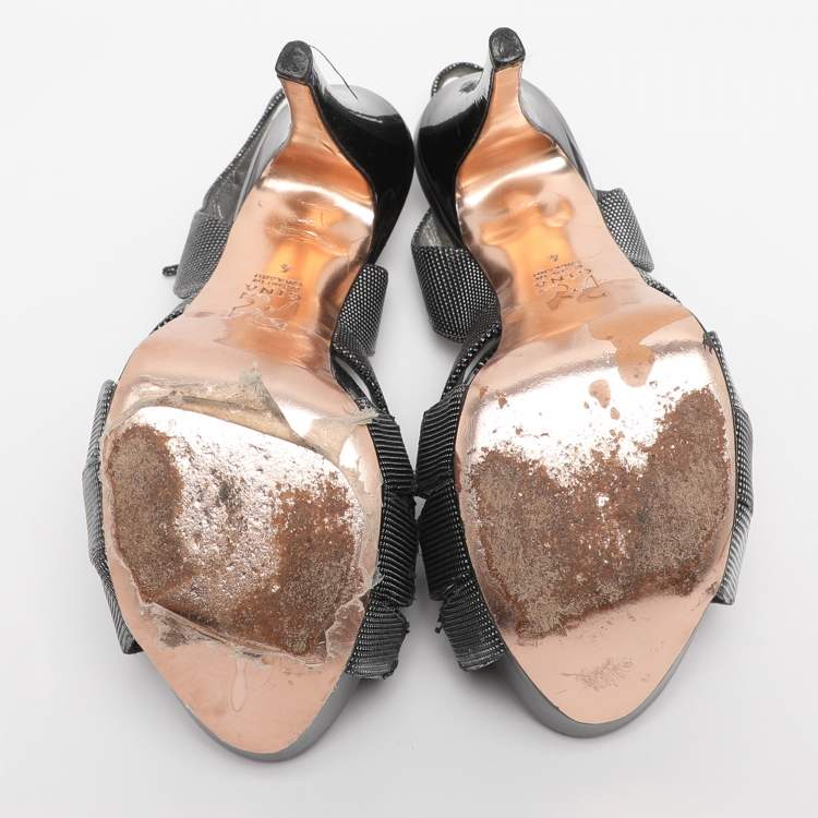 Pre Owned Gina Metallic Textured Leather Ankle Strap Platform Sandals Size 37