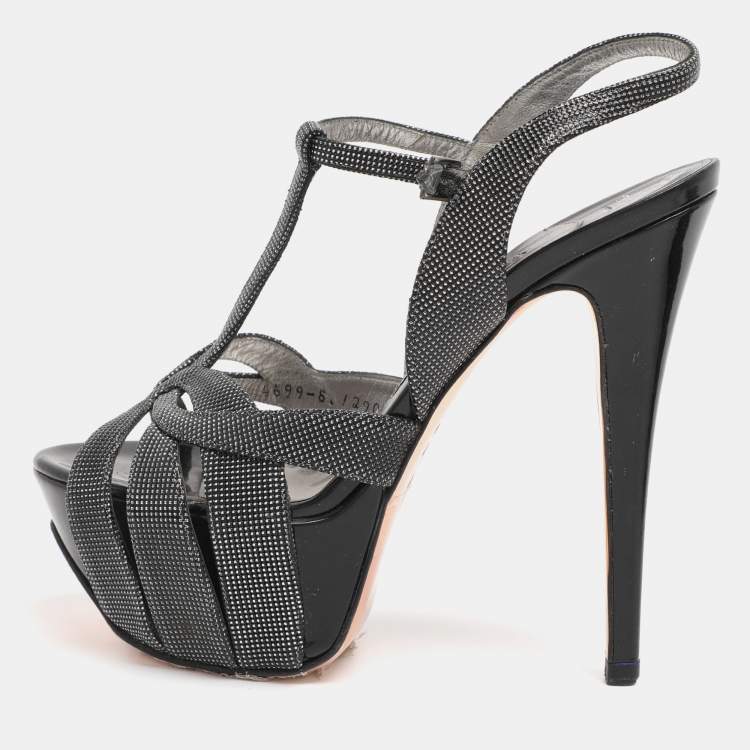 Pre Owned Gina Metallic Textured Leather Ankle Strap Platform Sandals Size 37